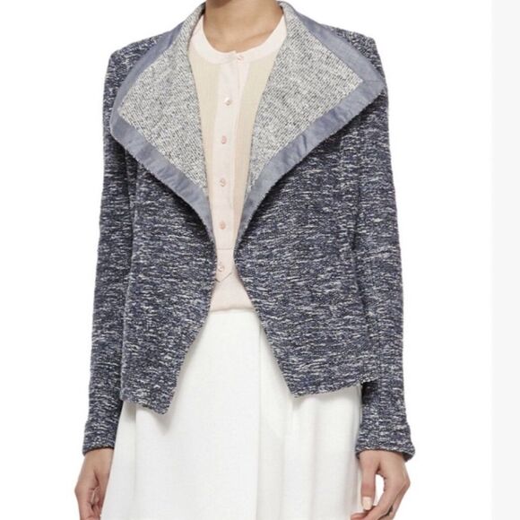 Vince Womens Blue Tweed Drape Neck Open Blazer Jacket Size XS - Picture 1 of 15